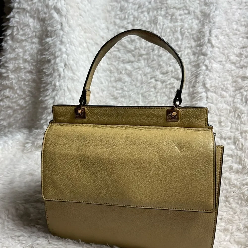 LUANA Italy  khaki leather Satchel gold & silver tone logo .